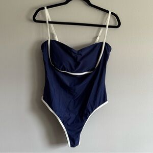 Cupshe Navy One-Piece Swimsuit with White Trim Size Large New with tags